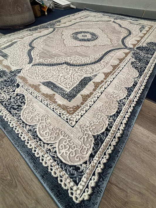 Classic Medallion Area Rug – Beige, Cream & Black Ornamental Carpet