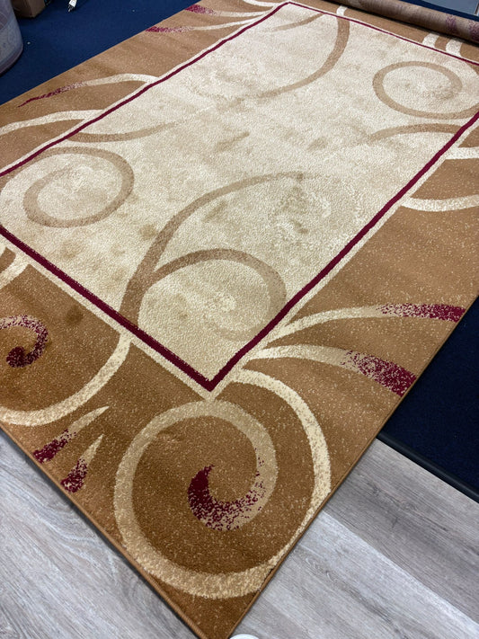 Beige & Brown Scroll Pattern Area Rug – Elegant Classic Design