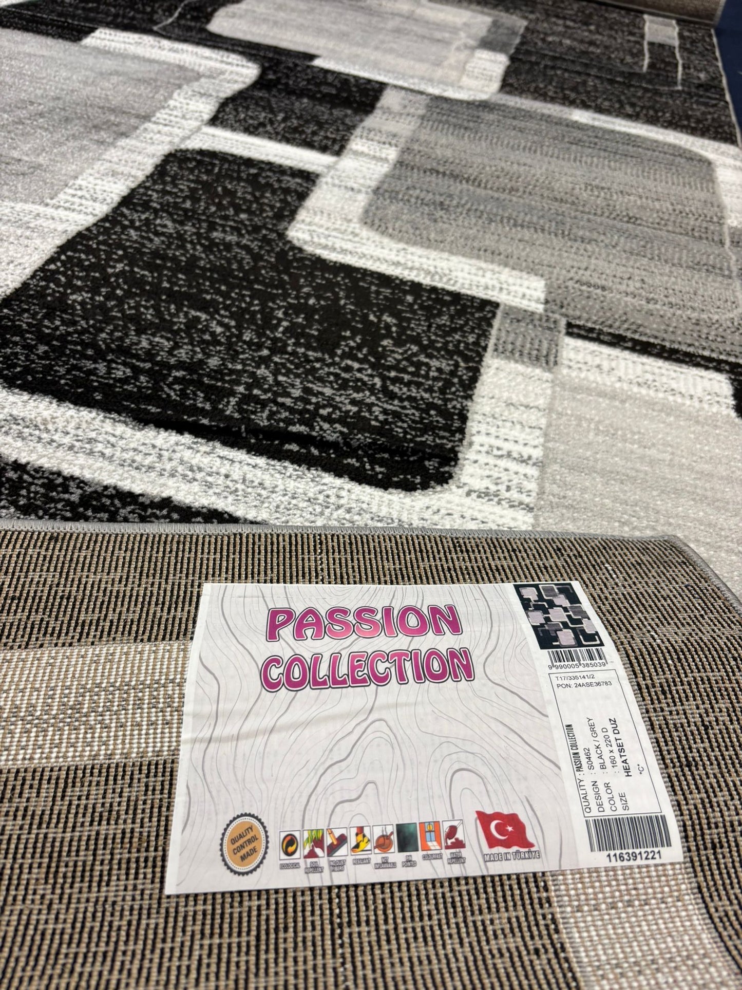 Modern Black & Gray Geometric Square Rug – Contemporary Area Carpet