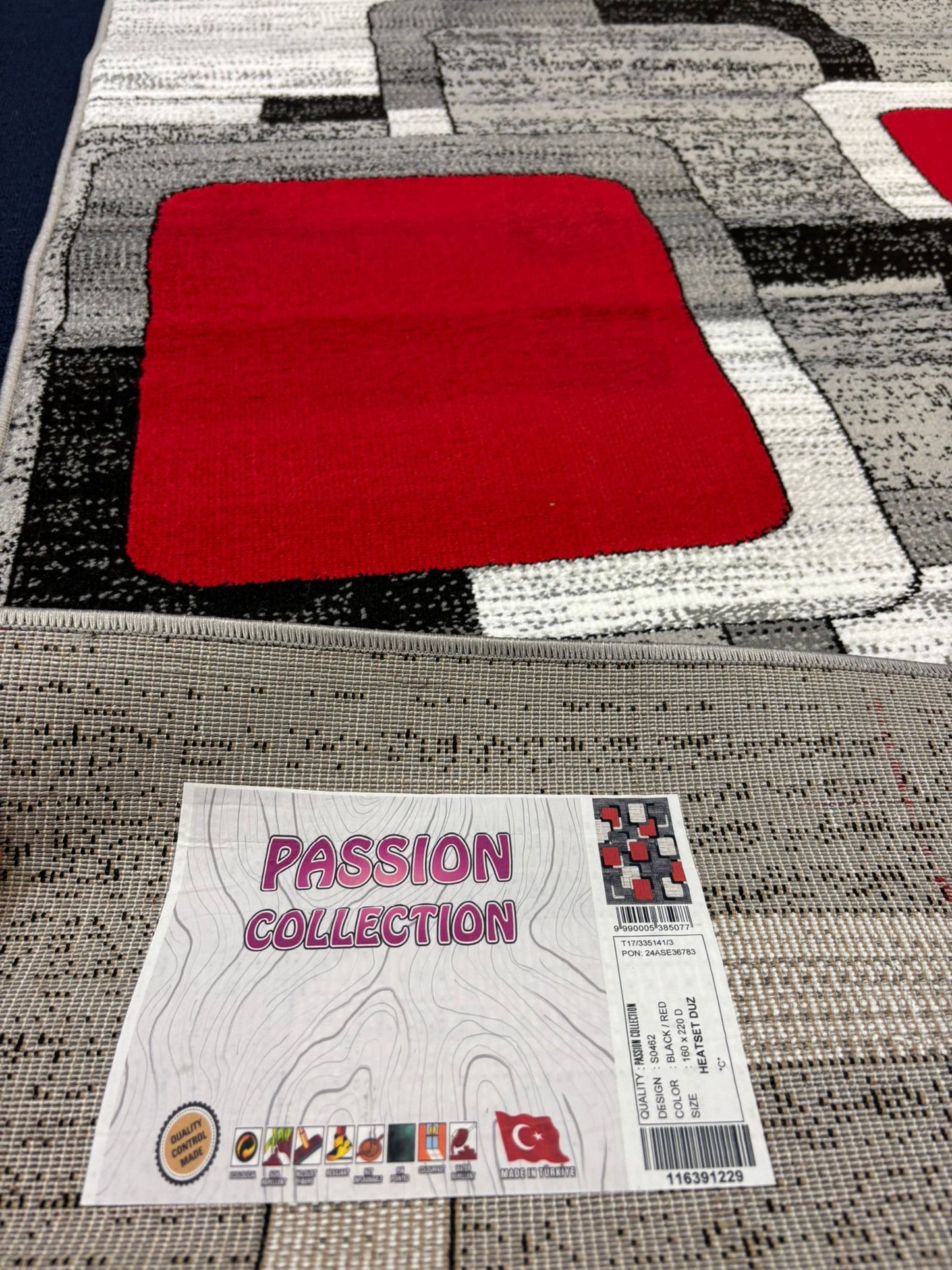 Modern Red & Grey Geometric Area Rug