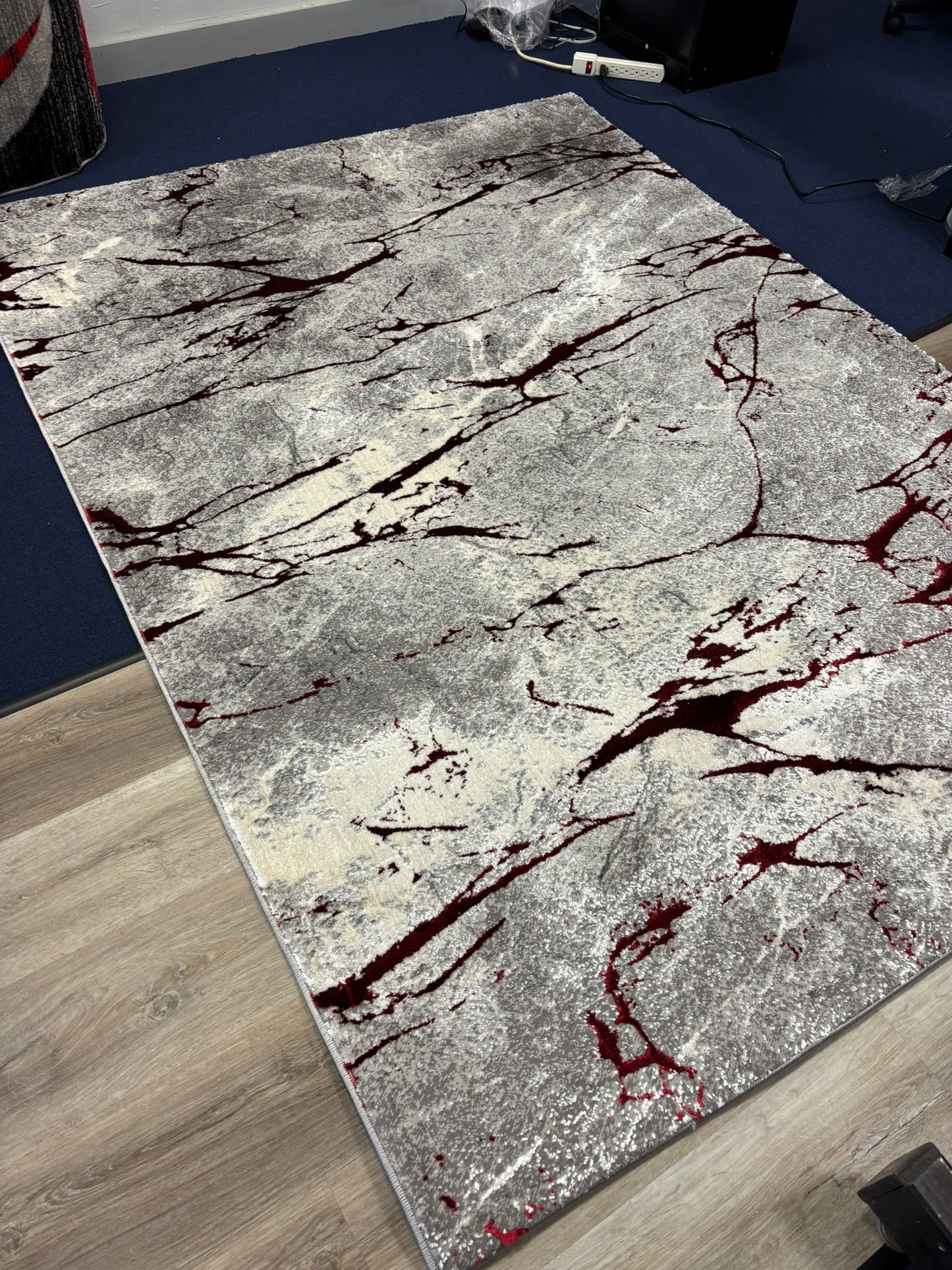 Modern Abstract Red & Grey Rug – Bold Streaked Design | Contemporary Area Rug | Free USA Shipping