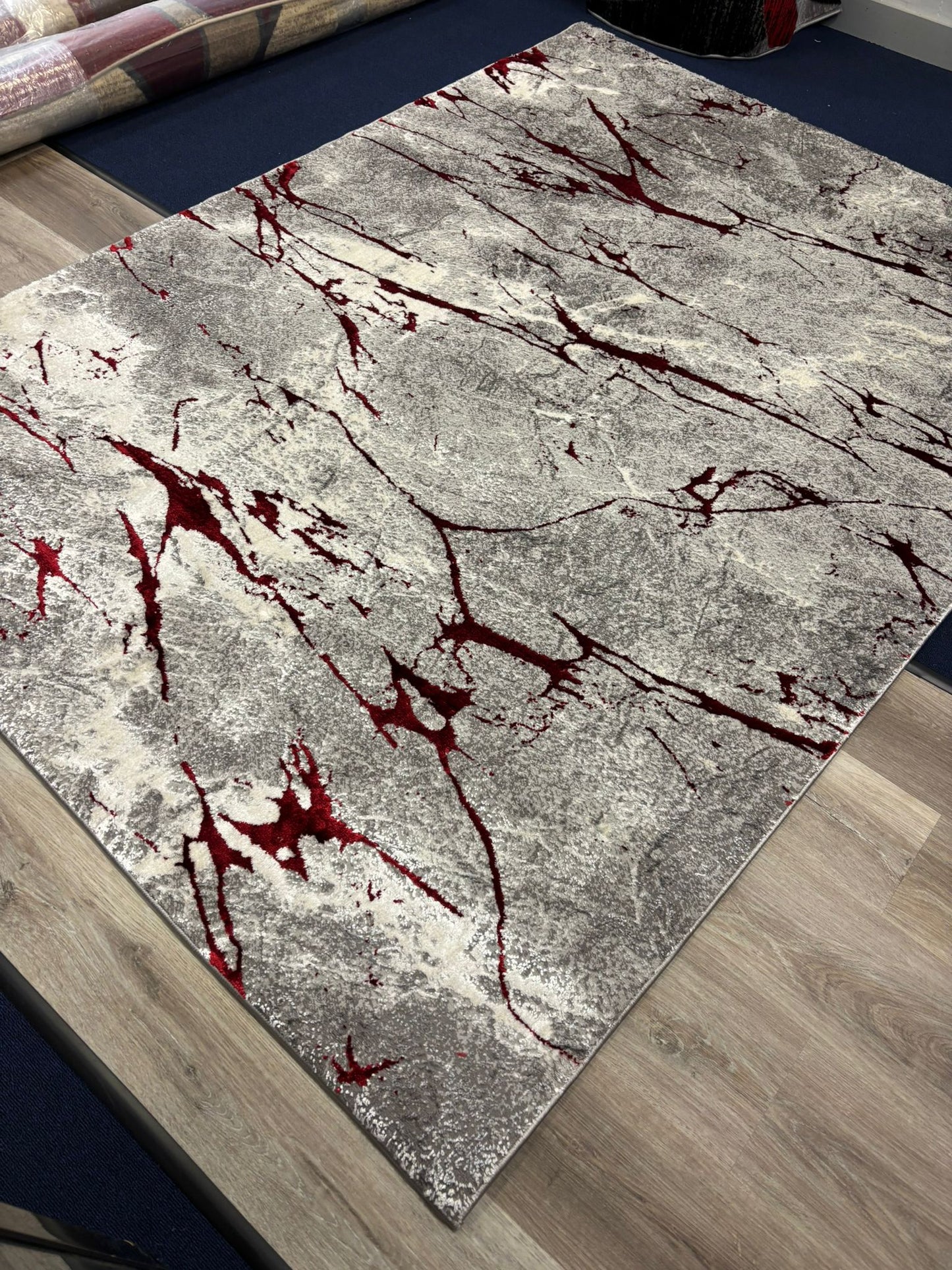 Modern Abstract Red & Grey Rug – Bold Streaked Design | Contemporary Area Rug | Free USA Shipping