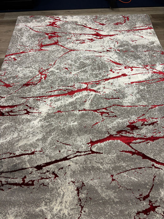 Modern Abstract Red & Grey Rug – Bold Streaked Design | Contemporary Area Rug | Free USA Shipping