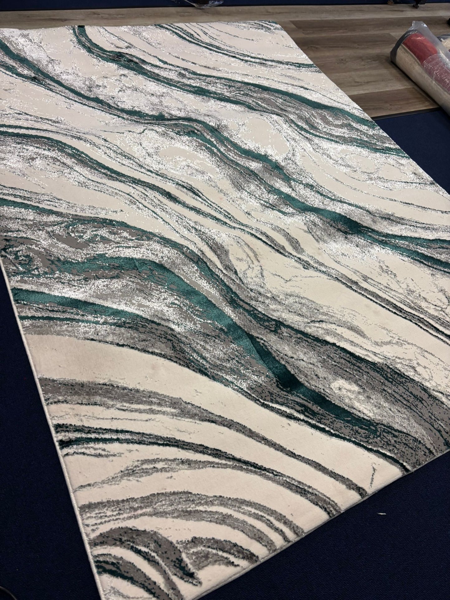 Modern Marble Swirl Rug – Emerald Green, Grey & Cream | Contemporary Area Rug | Free USA Shipping