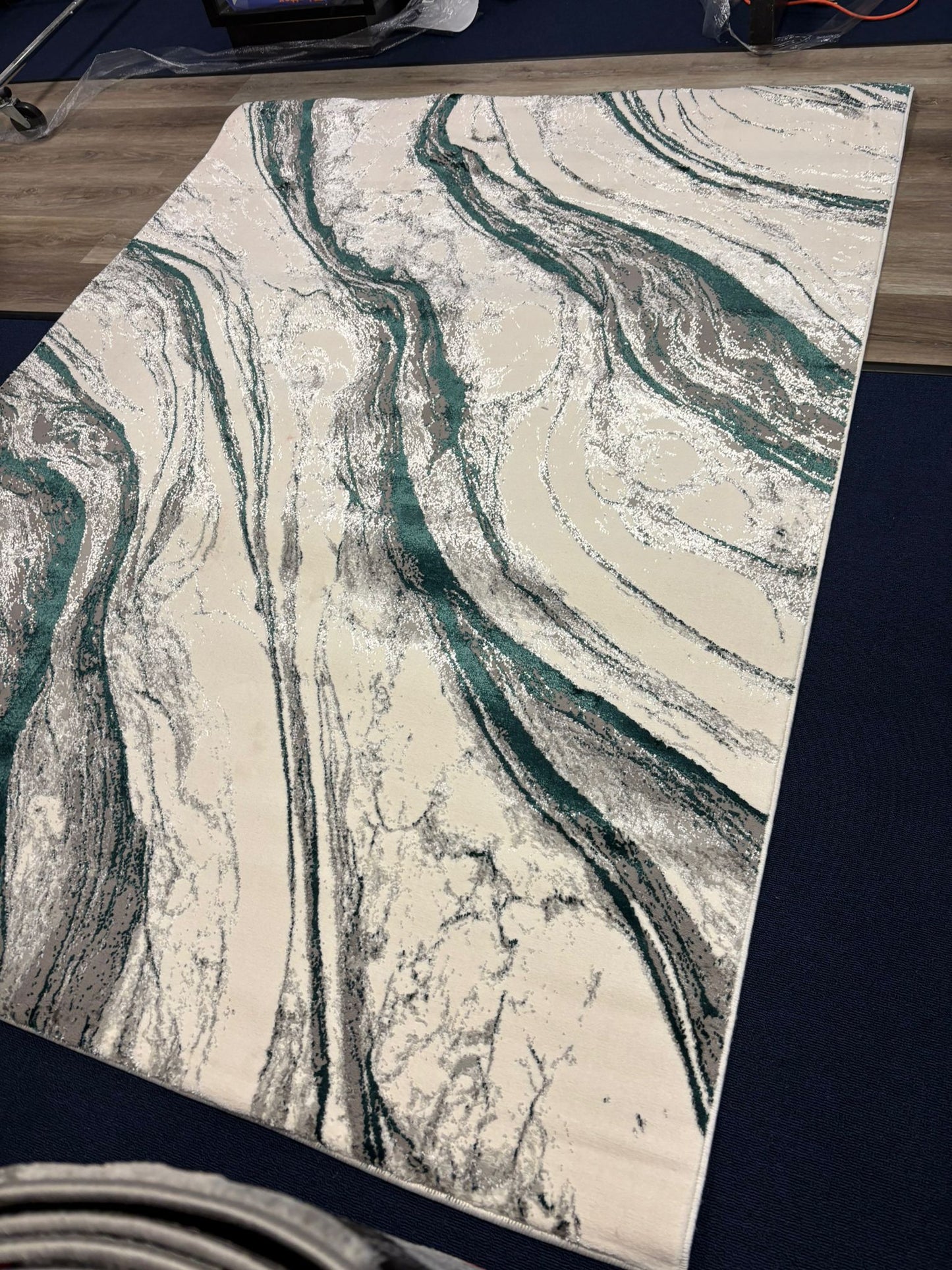 Modern Marble Swirl Rug – Emerald Green, Grey & Cream | Contemporary Area Rug | Free USA Shipping