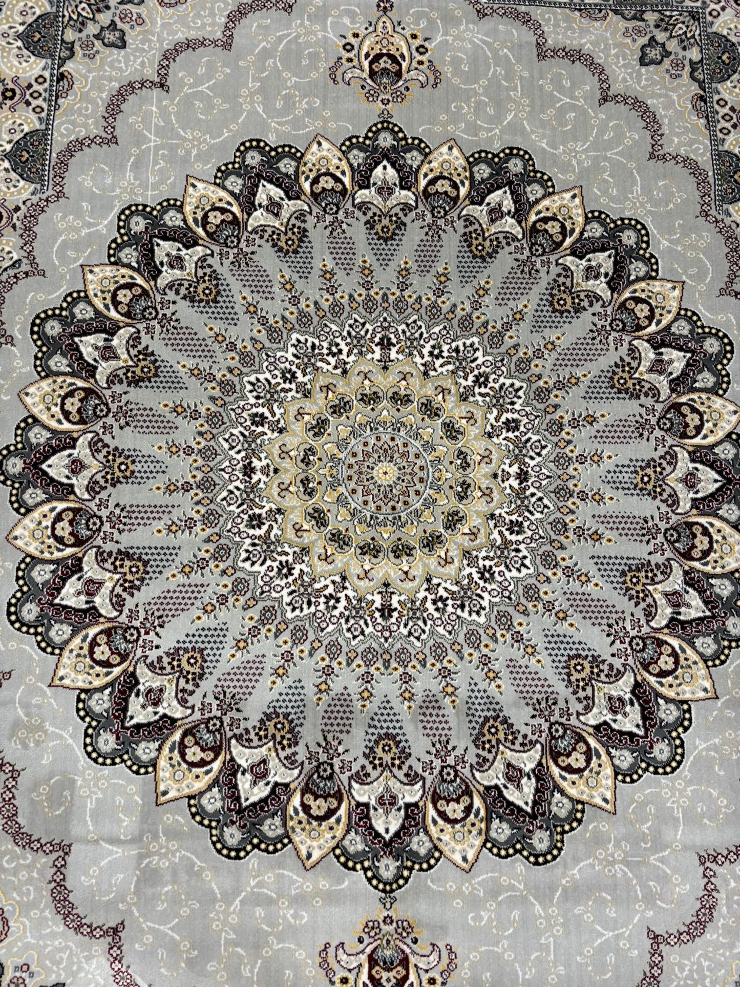 Persian Mandala Medallion Rug – Grey, Beige & Burgundy | Traditional Luxury Area Rug | Free USA Shipping