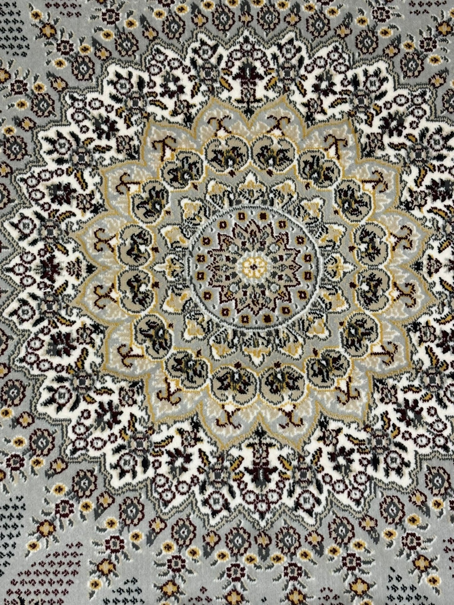 Persian Mandala Medallion Rug – Grey, Beige & Burgundy | Traditional Luxury Area Rug | Free USA Shipping