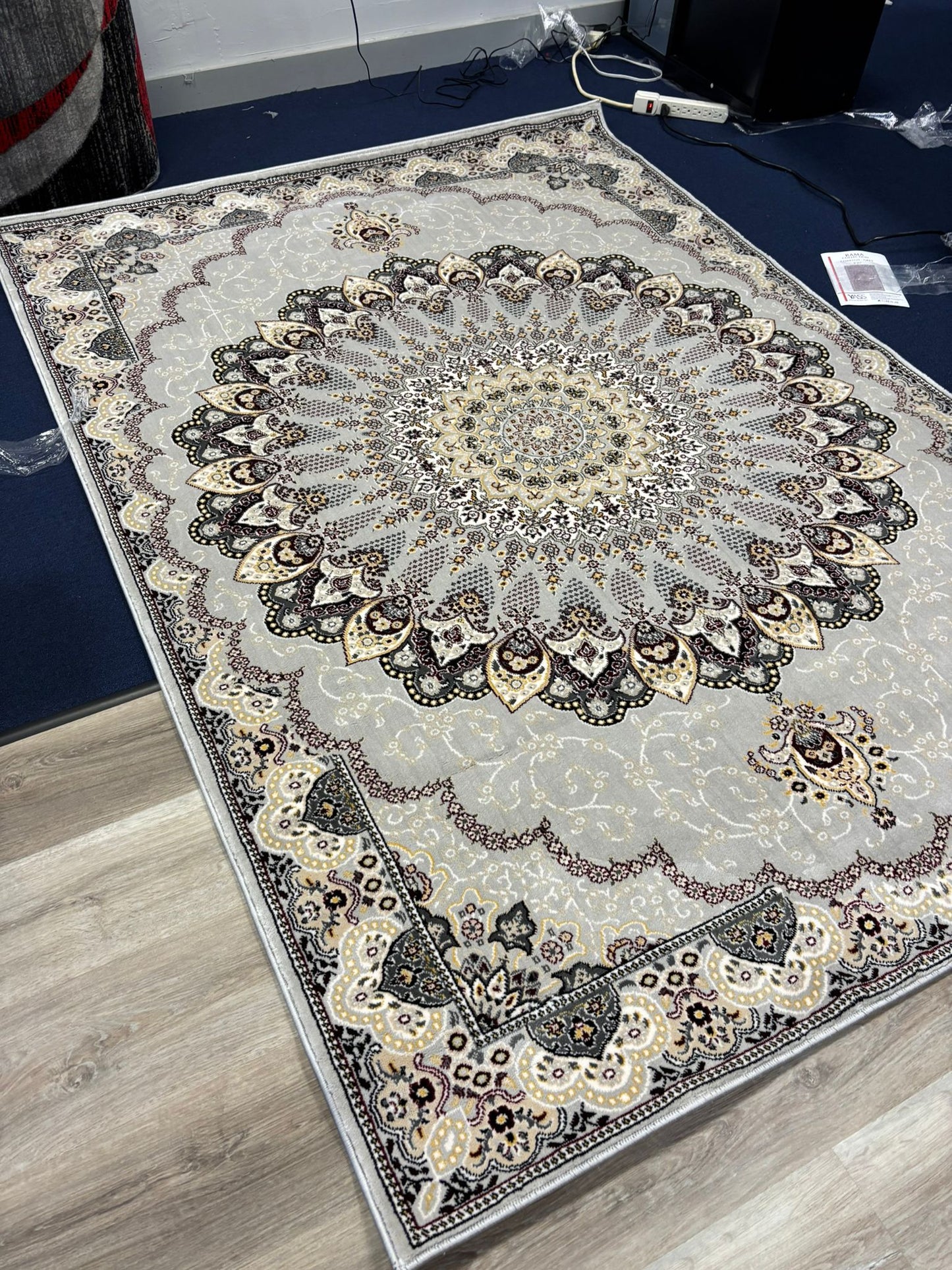 Persian Mandala Medallion Rug – Grey, Beige & Burgundy | Traditional Luxury Area Rug | Free USA Shipping