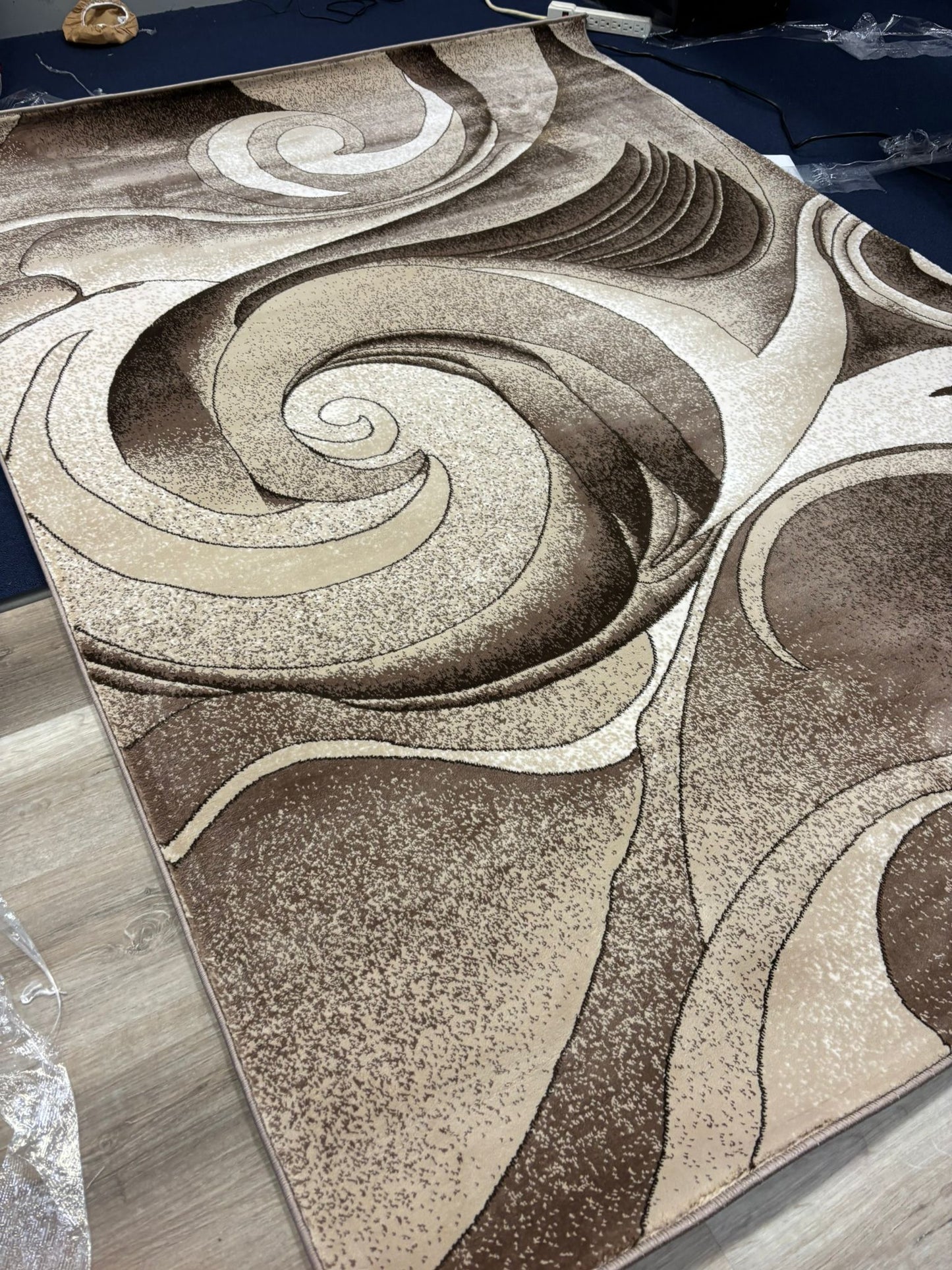 Modern Swirl Pattern Rug – Beige, Brown & Cream Abstract Design | Soft Texture | Free USA Shipping