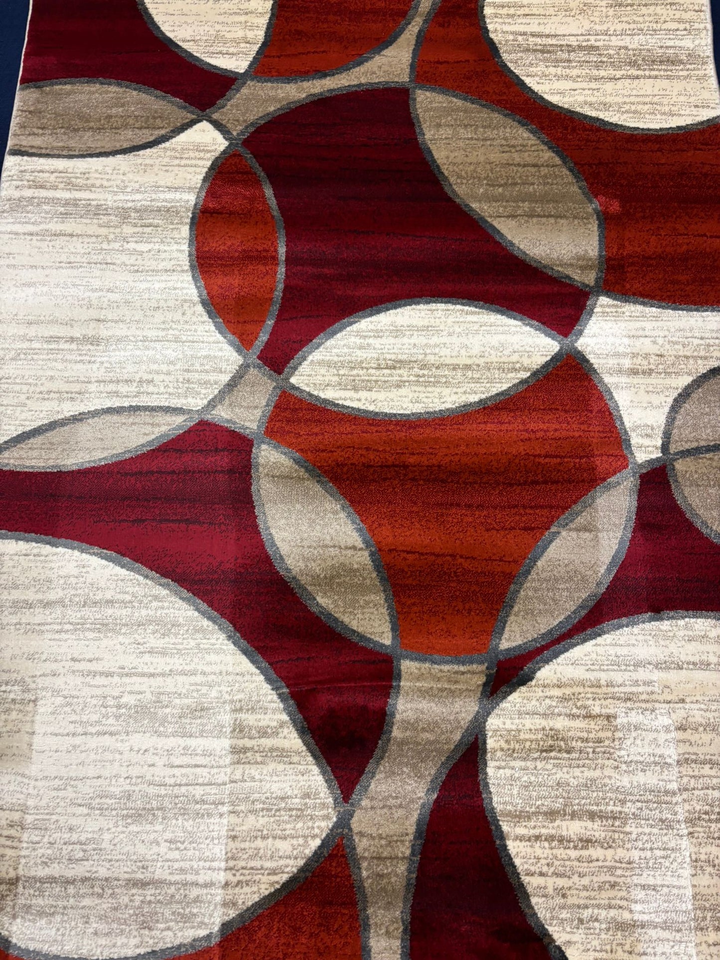 Modern Geometric Circle Rug – Red, Beige & Brown Contemporary Design | Durable & Stylish | Free USA Shipping