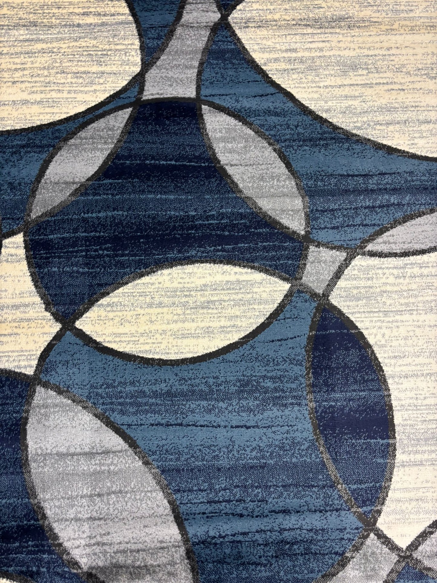 Modern Blue Geometric Circle Rug – Navy, Grey & Cream Contemporary Design | Soft & Durable | Free USA Shipping