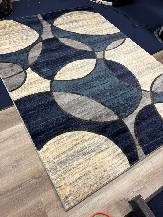 Modern Blue Geometric Circle Rug – Navy, Grey & Cream Contemporary Design | Soft & Durable | Free USA Shipping