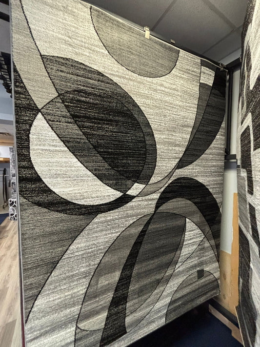 Modern Black & Gray Oval Geometric Area Rug – Stylish Contemporary Design