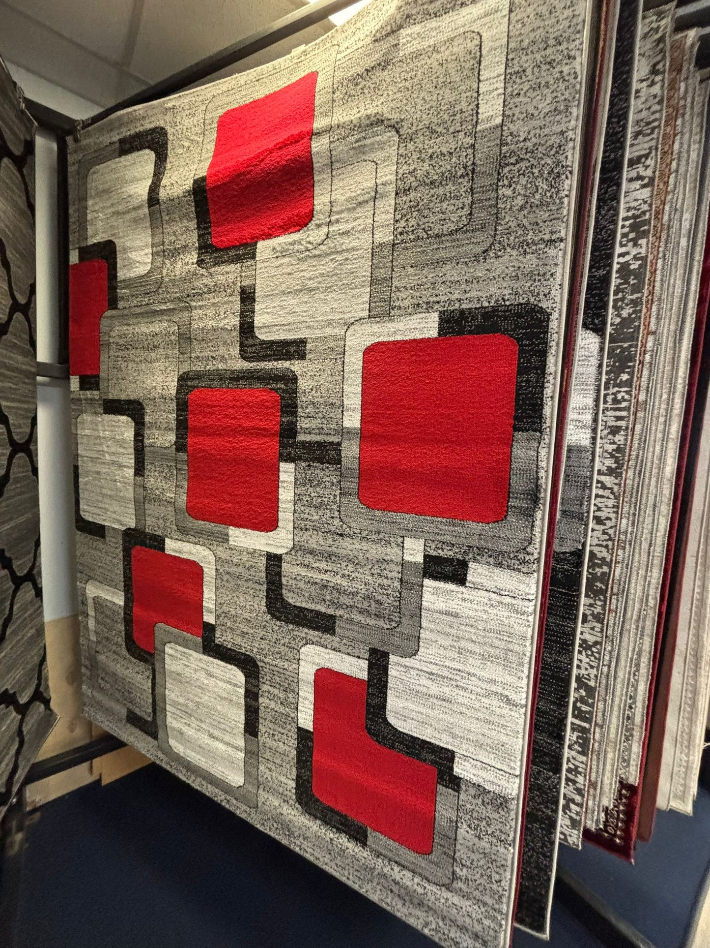 Modern Red & Grey Geometric Area Rug