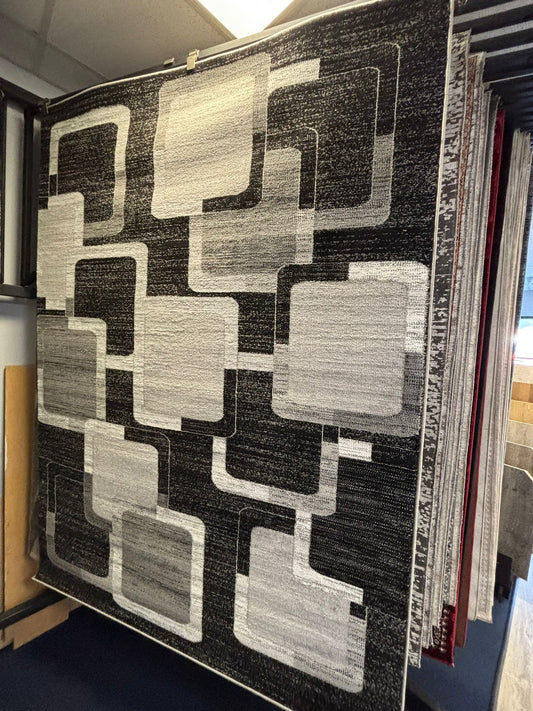 Modern Black & Gray Geometric Square Rug – Contemporary Area Carpet