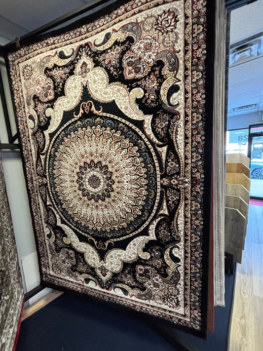 Luxurious Turkish Black Area Rug – Medallion Pattern