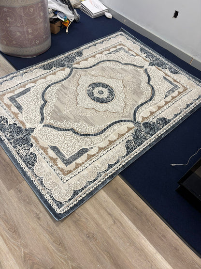 Classic Medallion Area Rug – Beige, Cream & Black Ornamental Carpet