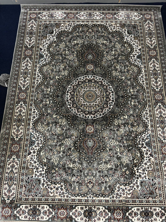 Traditional Turkish Grey Area Rug – Medallion Pattern
