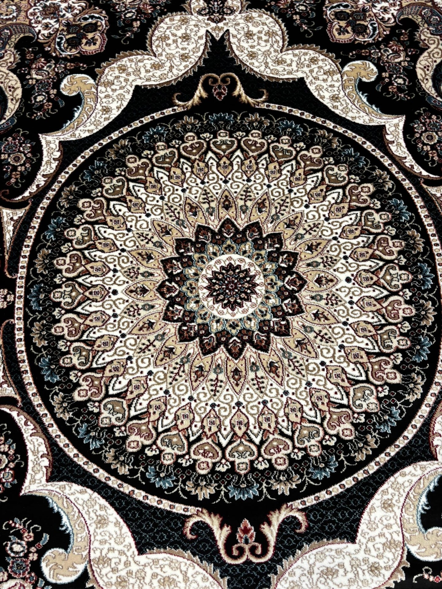 Luxurious Turkish Black Area Rug – Medallion Pattern
