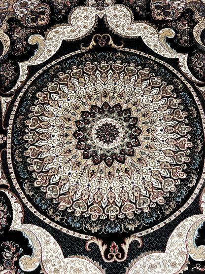 Luxurious Turkish Black Area Rug – Medallion Pattern