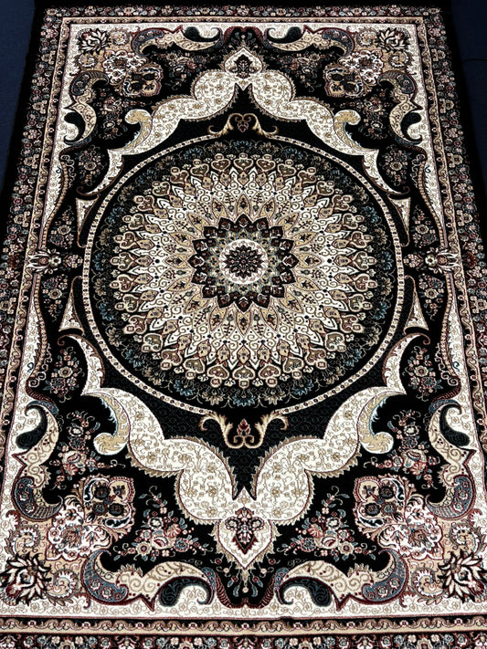 Luxurious Turkish Black Area Rug – Medallion Pattern