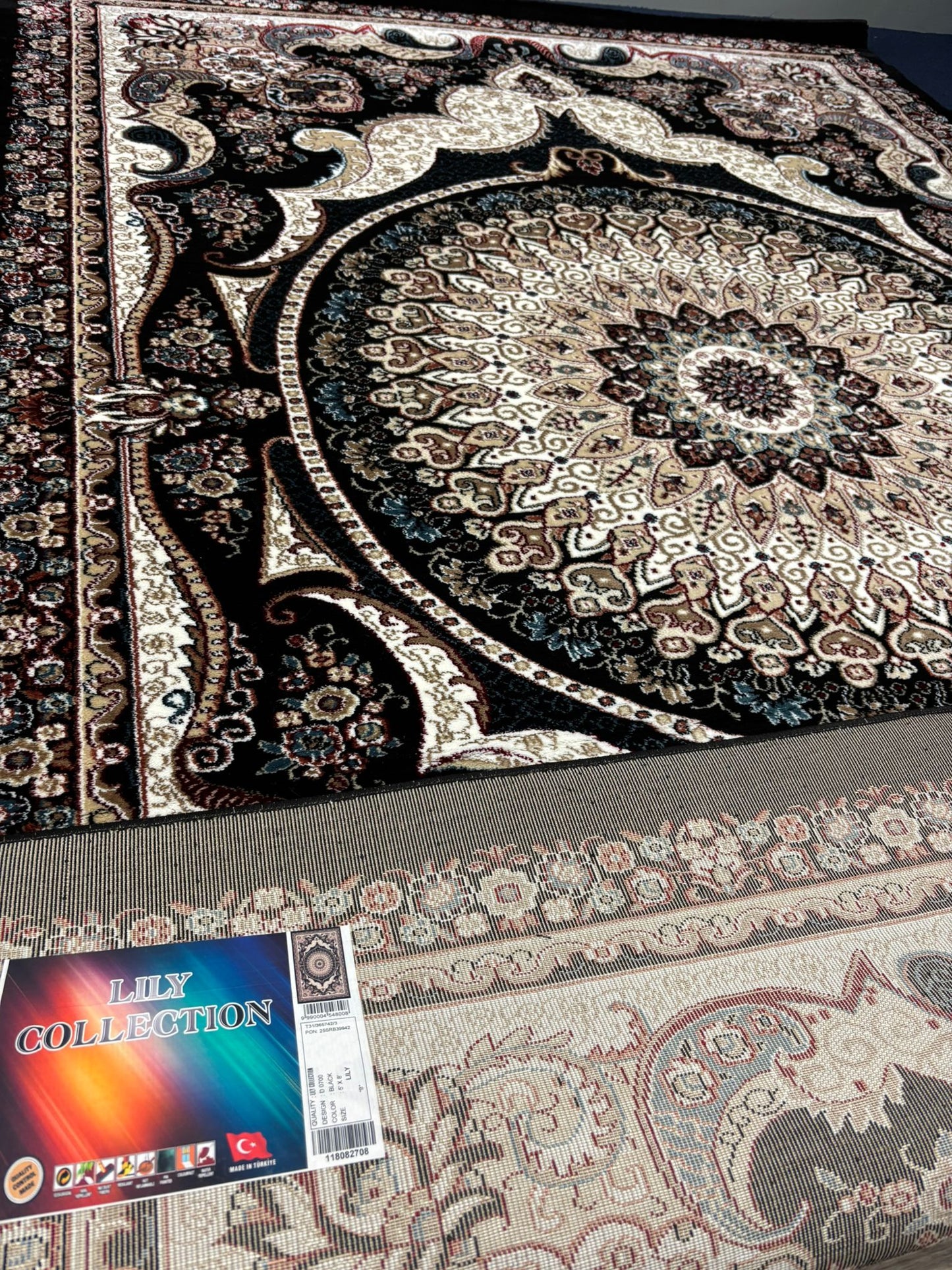 Luxurious Turkish Black Area Rug – Medallion Pattern
