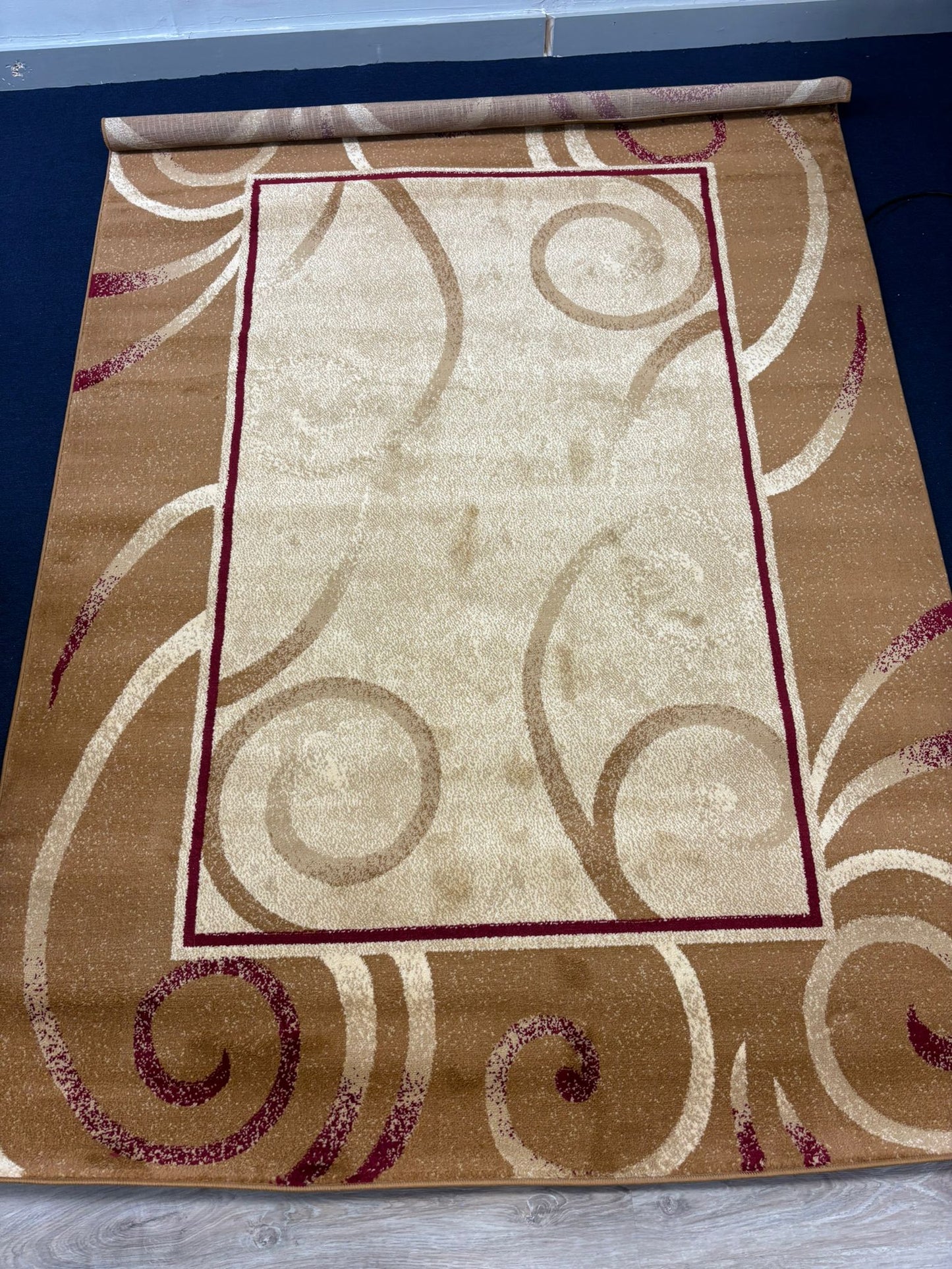 Beige & Brown Scroll Pattern Area Rug – Elegant Classic Design