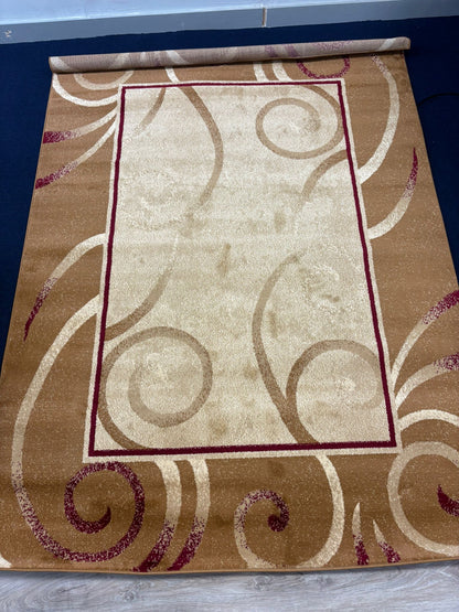 Beige & Brown Scroll Pattern Area Rug – Elegant Classic Design