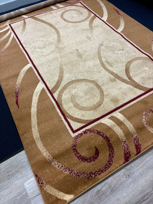 Beige & Brown Scroll Pattern Area Rug – Elegant Classic Design