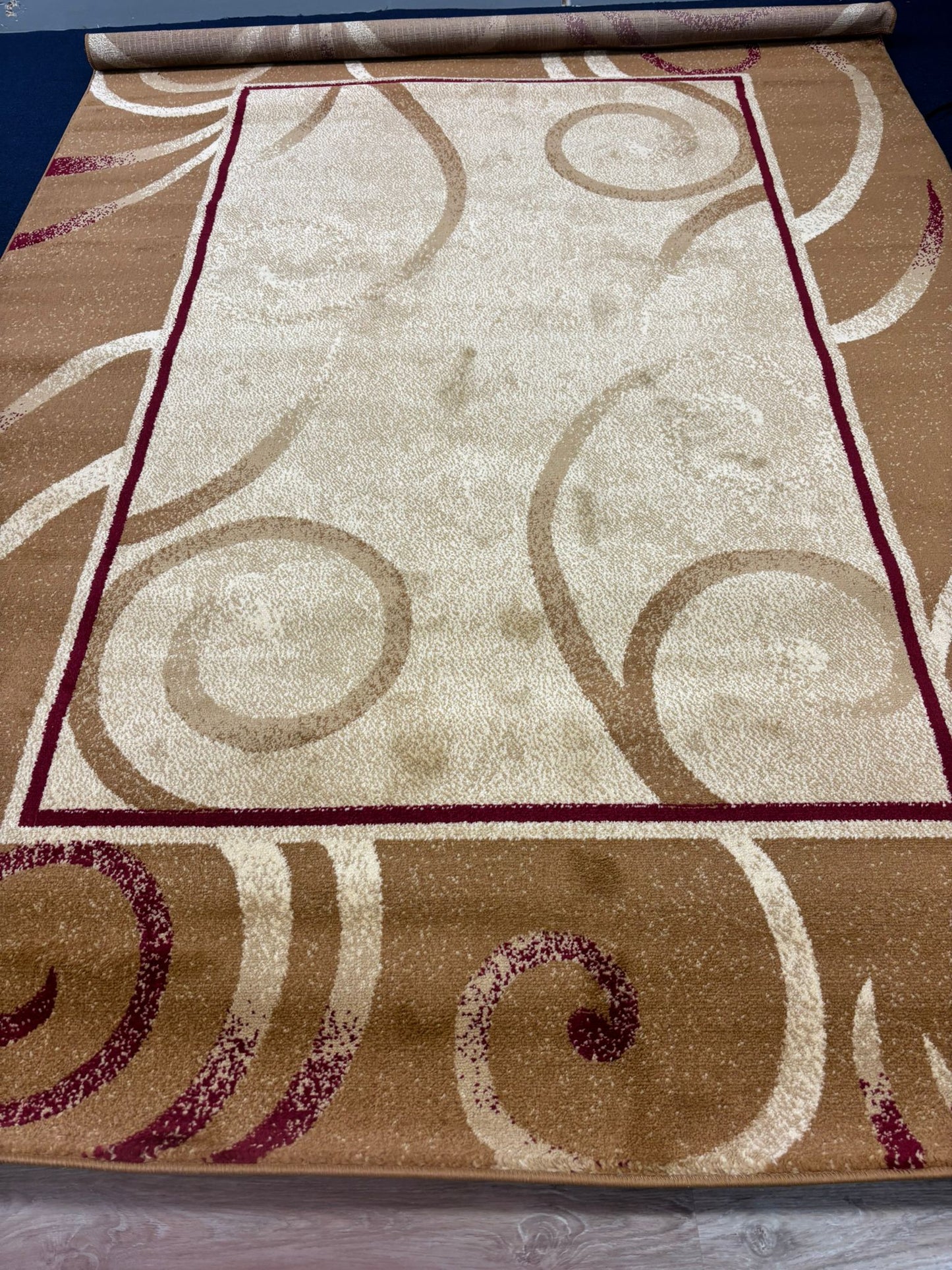 Beige & Brown Scroll Pattern Area Rug – Elegant Classic Design
