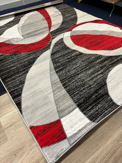 Red & Black Modern Swirl Area Rug – Eye-Catching Abstract Carpet