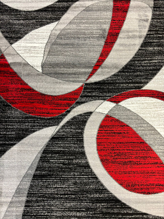 Red & Black Modern Swirl Area Rug – Eye-Catching Abstract Carpet