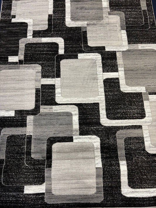 Modern Black & Gray Geometric Square Rug – Contemporary Area Carpet