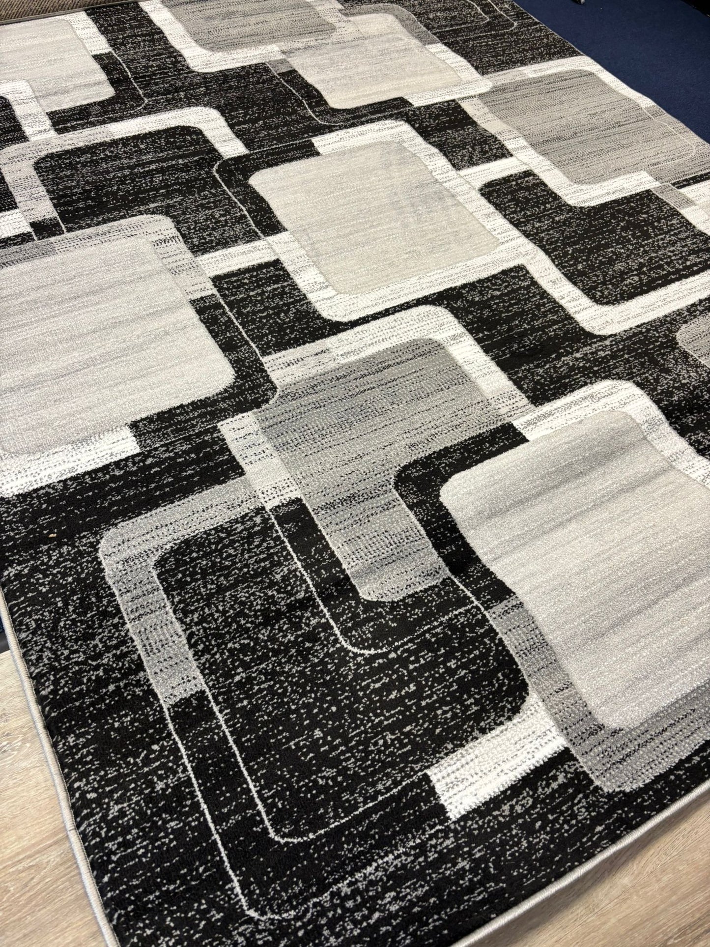 Modern Black & Gray Geometric Square Rug – Contemporary Area Carpet