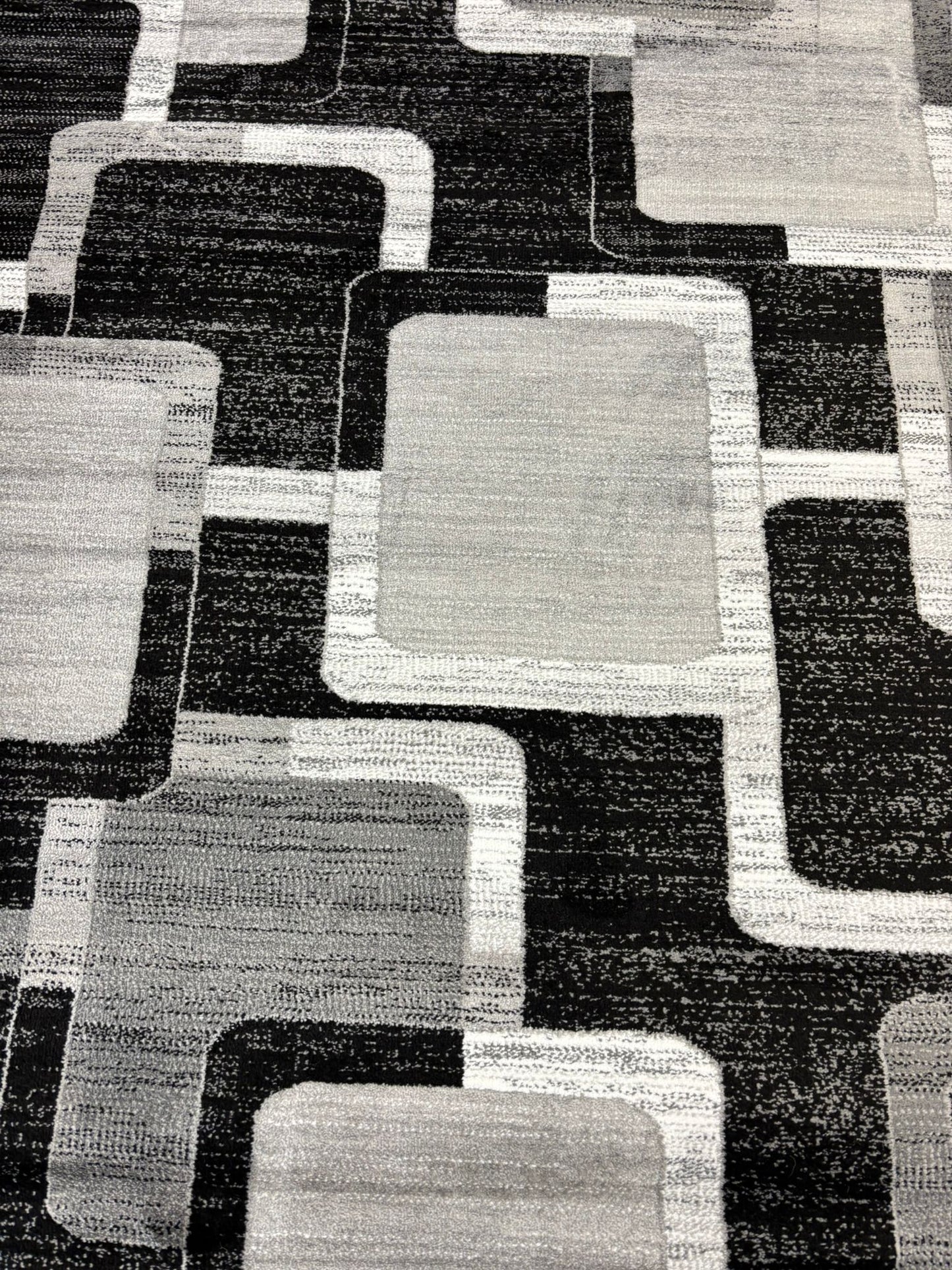 Modern Black & Gray Geometric Square Rug – Contemporary Area Carpet