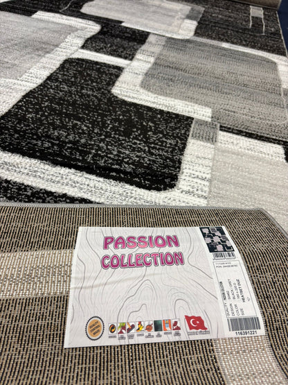 Modern Black & Gray Geometric Square Rug – Contemporary Area Carpet
