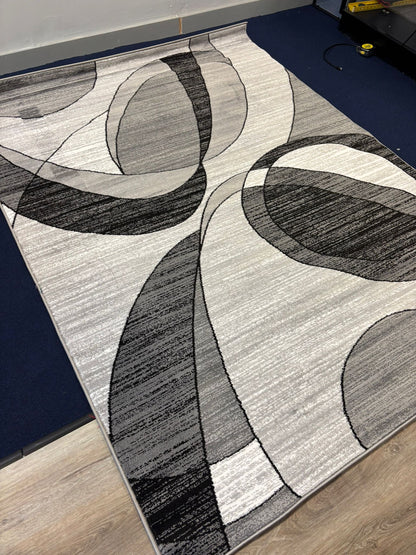 Modern Black & Gray Oval Geometric Area Rug – Stylish Contemporary Design