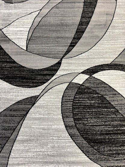 Modern Black & Gray Oval Geometric Area Rug – Stylish Contemporary Design