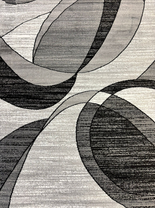 Modern Black & Gray Oval Geometric Area Rug – Stylish Contemporary Design