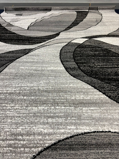 Modern Black & Gray Oval Geometric Area Rug – Stylish Contemporary Design