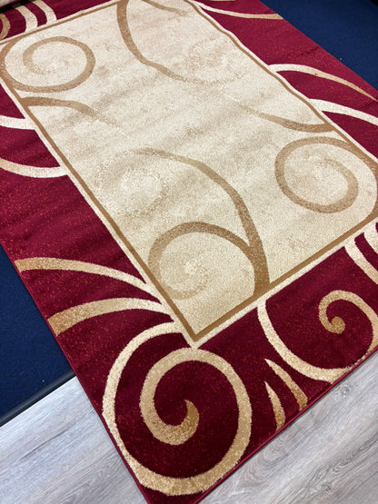 Elegant Red & Beige Swirl Border Area Rug – Classic Style