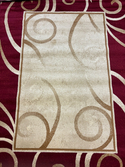 Elegant Red & Beige Swirl Border Area Rug – Classic Style