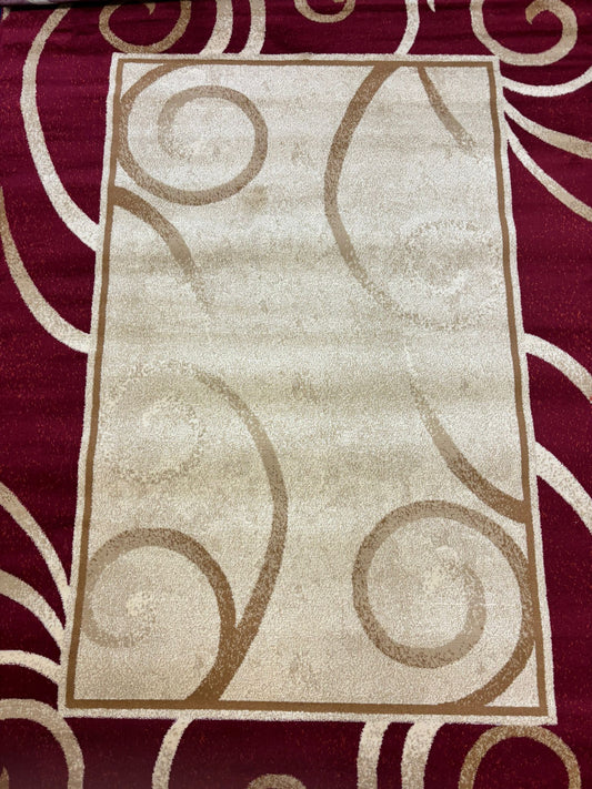 Elegant Red & Beige Swirl Border Area Rug – Classic Style