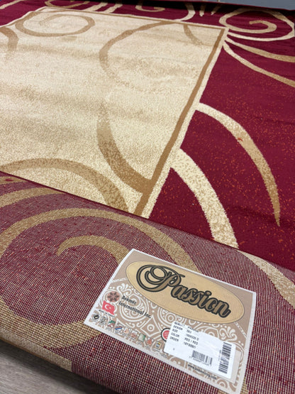 Elegant Red & Beige Swirl Border Area Rug – Classic Style