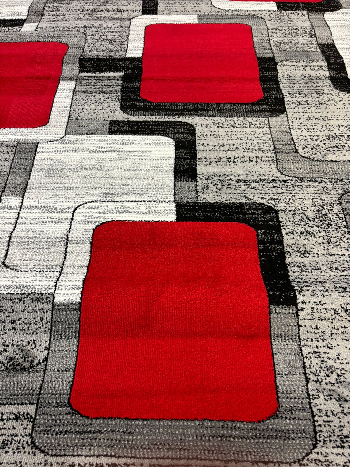 Modern Red & Grey Geometric Area Rug