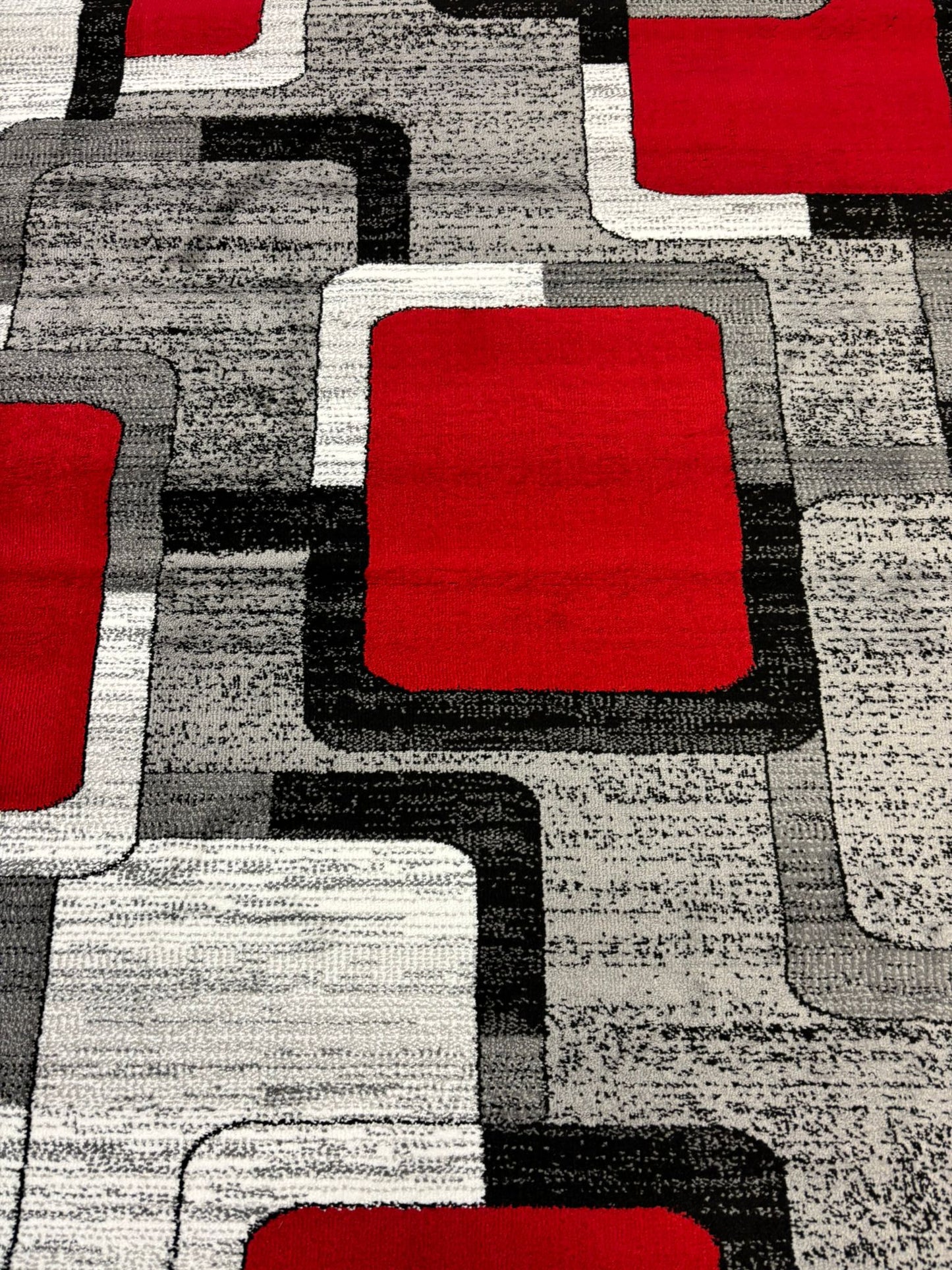 Modern Red & Grey Geometric Area Rug