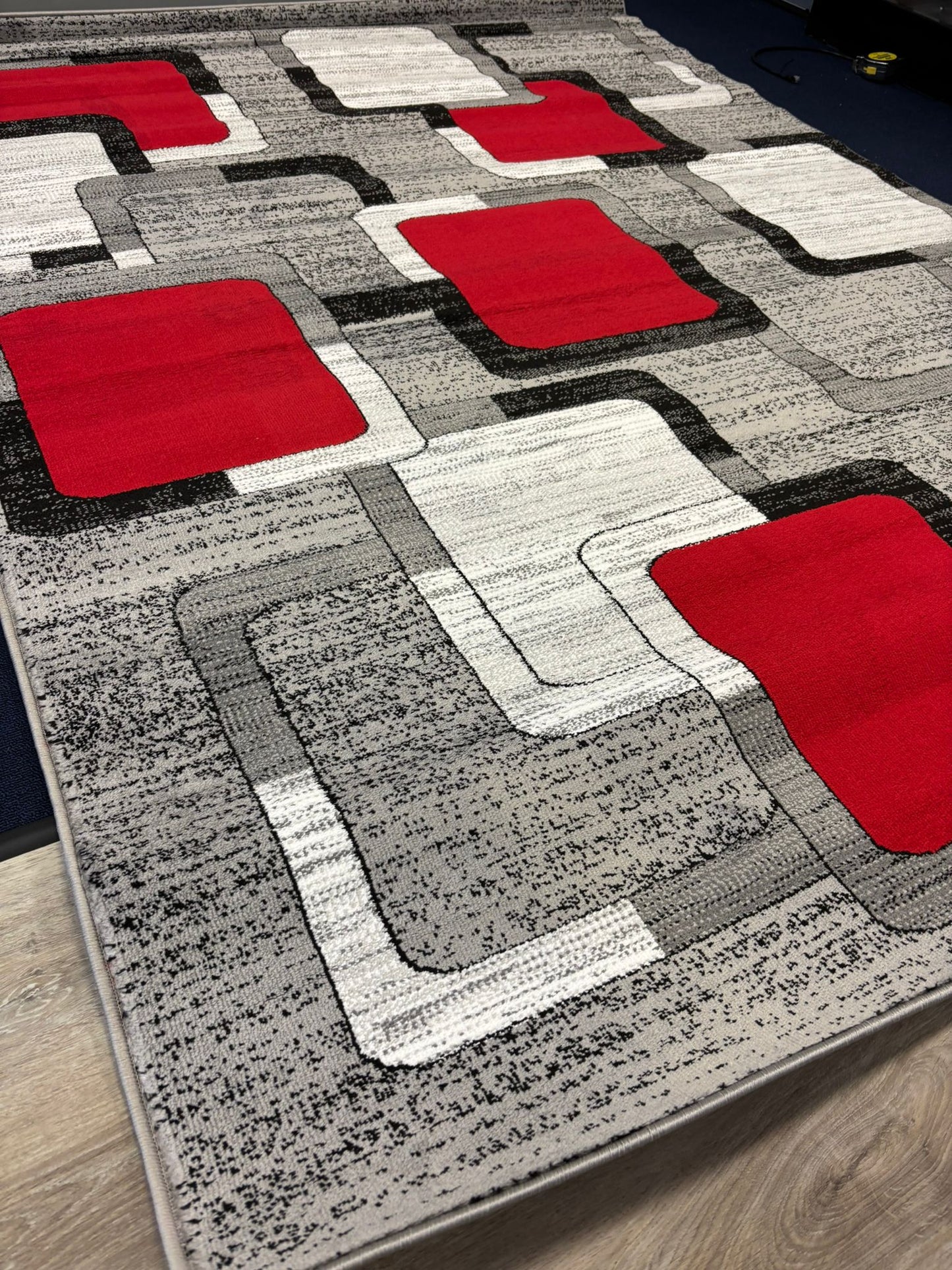 Modern Red & Grey Geometric Area Rug