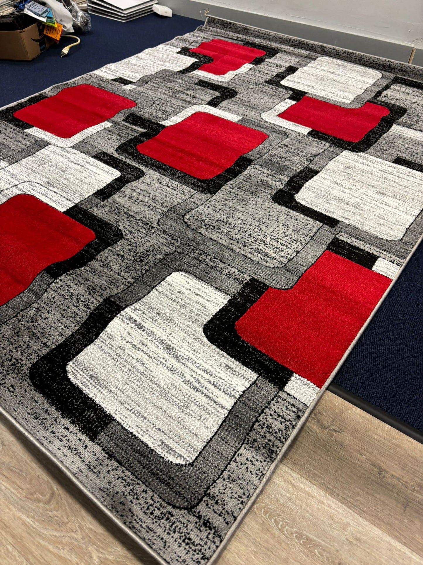 Modern Red & Grey Geometric Area Rug
