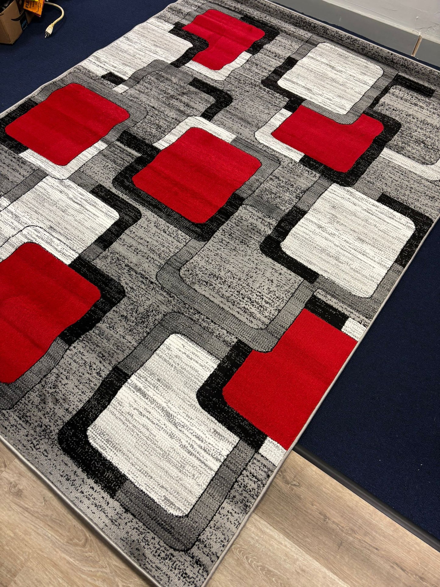 Modern Red & Grey Geometric Area Rug