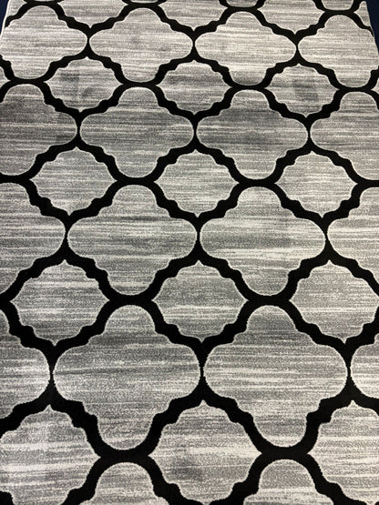 Moroccan Trellis Gray & Black Rug – Modern Geometric Area Carpet
